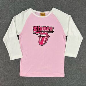 Vintage Y2K Rockware Rolling Stones 3/4 Sleeve Raglan Band Size Medium Baby Tee